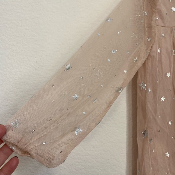 SOLD Old Navy • Light Pink Silver Metallic Star Sheer Sleeves Long Dress - Picture 3 of 15